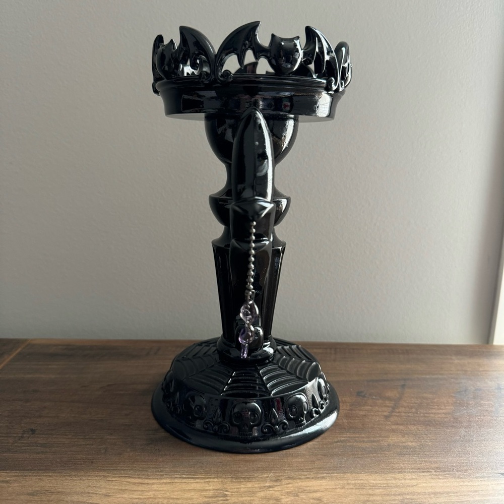 Bath & Body Works Halloween Black Purple Bat Candelabra Candle Pedestal Holder 1 - Picture 2 of 11